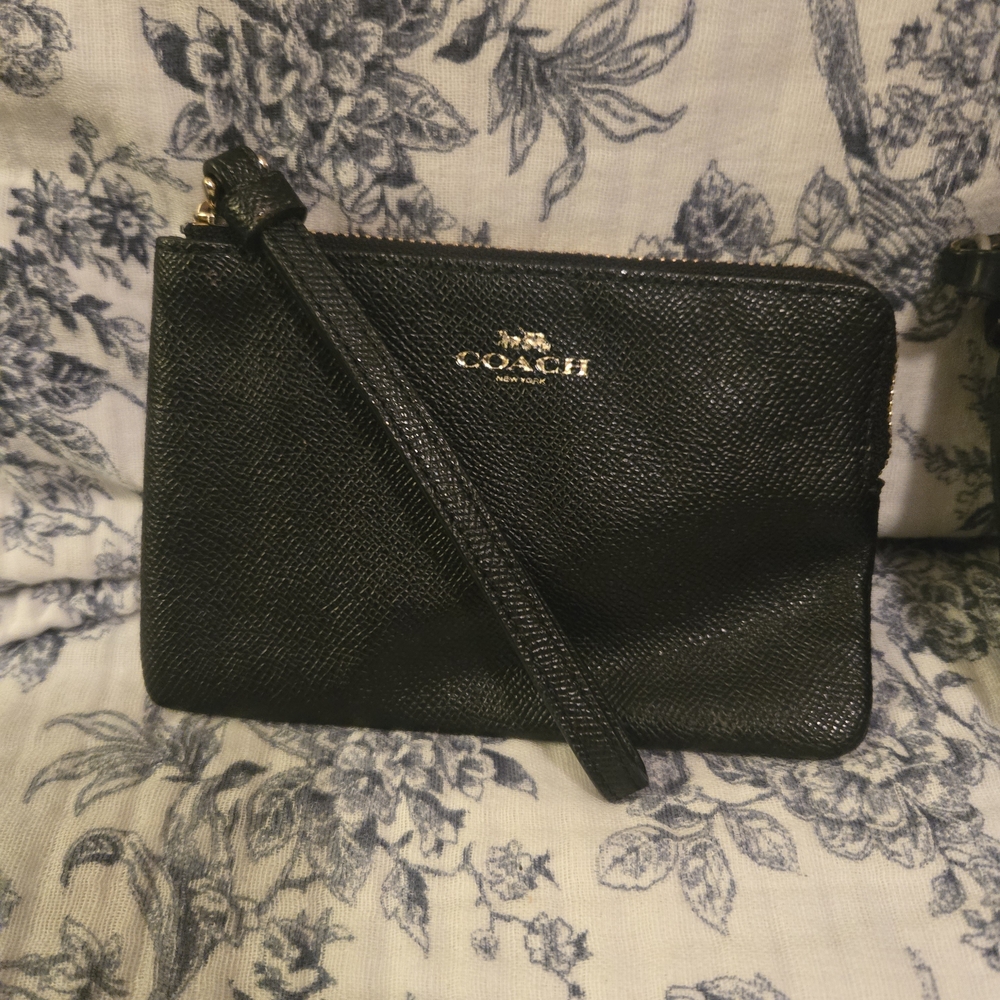 Coach Black Textured Leather Wristlet